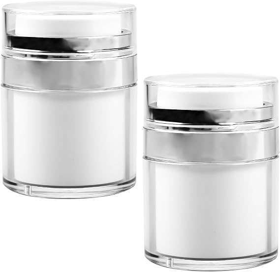 Luckious 2Pcs Cream Vacuum Bottles,Airless Pump Travel Cosmetic Jar Container,Portable Empty Refillable Cream Bottles for Lotions Creams Makeup Storage(30ML)