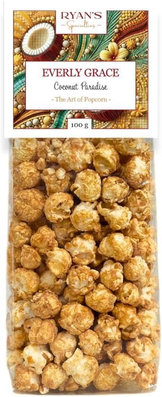 Everly Grace Popcorn – Coconut Paradise, 100 g – Popcorn Bags with Tropical Coconut from Our Manufactory in Augsburg, Germany