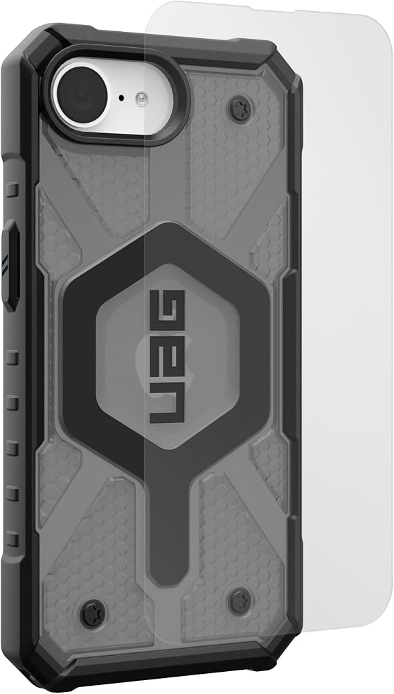 URBAN ARMOR GEAR UAG Designed for iPhone 17e/iPhone 16e Pathfinder Clear MagSafe Compatible Case - Bundle with Glass Shield Screen Protector (Ash)