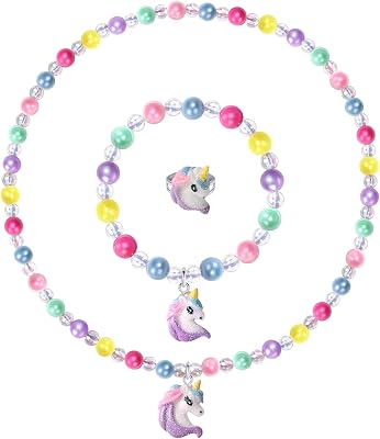 Girls Play Necklace and Bracelets Toddler Unicorn Jewelry Kids Little Girls Unicorn Necklace Set Charm Bling Bling Unicorn Pendants Party Favors Toddlers Colorful Dress up Jewelry Gifts-AA002