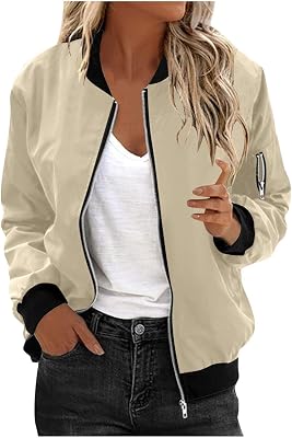 Jackets for Women,Long Sleeve Bomber Jacket Casual Coat Zip Up Outerwear Windbreaker S-XXL