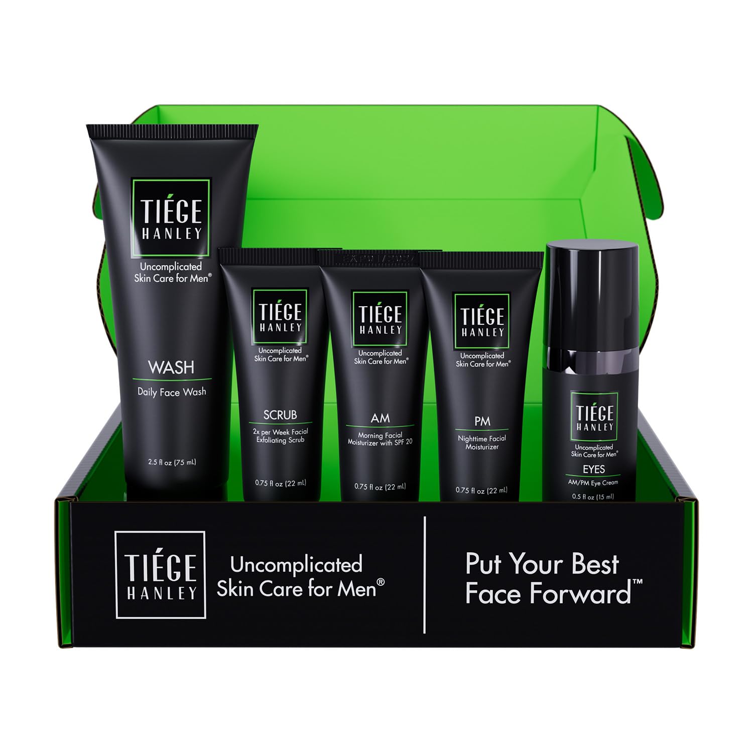 Tiege Hanley Advanced Skin Care Routine for Men (System Level 2) - Face Wash Set for Fine Wrinkles - Set Includes Facial Cleansing Face Scrub Moisturiser and Eye Cream