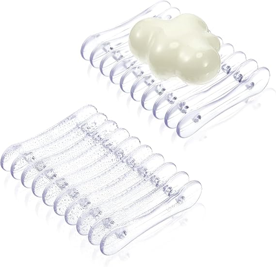 2 Self Draining Soap Dish, Plastic Bar Soap Holder & Saver for Shower Sink