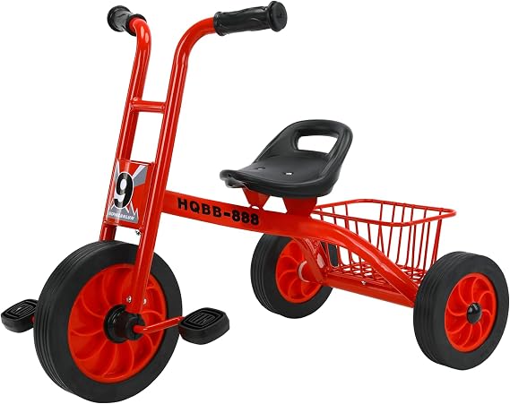Kids Tricycle Ages 3-8, Metal Kids Trike with Basket, Red