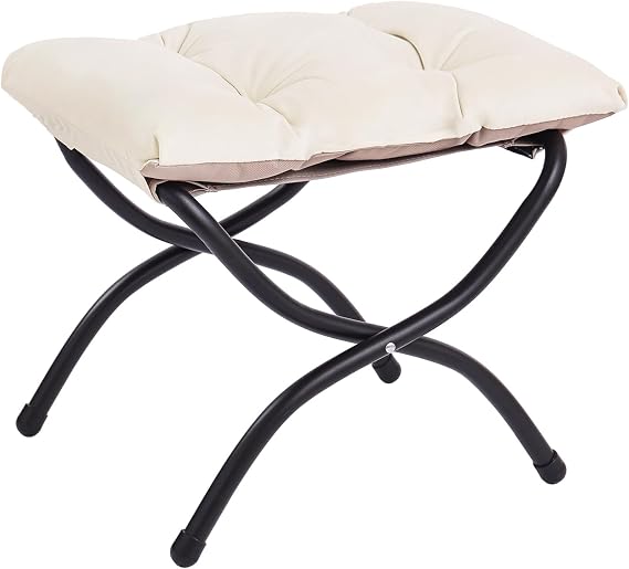 LITA Folding Upholstered Footrest Stool, Modern Small Portable Accent Ottoman with Detachable Thick Cotton Cushion Padded Sofa Stool with Metal Frame for Lazy Chair, Living Room & Bedroom, Beige