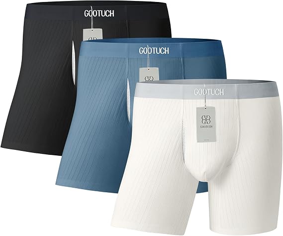 GOOTUCH Men's Boxer Briefs 3-Pack Comfort Breathable Moisture-Wicking Underwear Multipack, White Black Striped (3 pack)