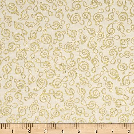 Timeless Treasures Quilt Fabric Metallic Instrumental Clef Cream Quilt Fabric by The yd