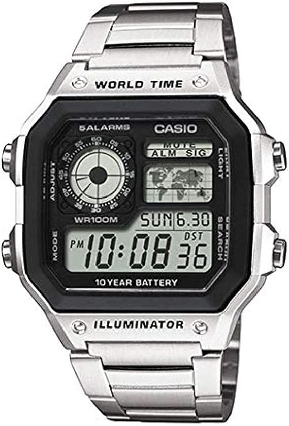 Casio Men's Watch - AE-1200WHD-1AVDF Black Dial Silver Band Stainless Steel , Casual