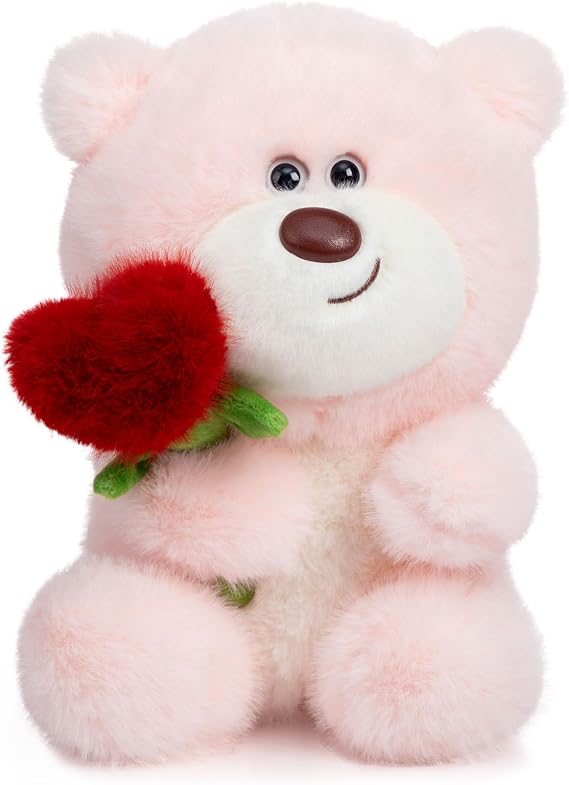 BEJOY Teddy Bear Plush Bear, Pink Teddy with Rose Plush Toys Stuffed Animal