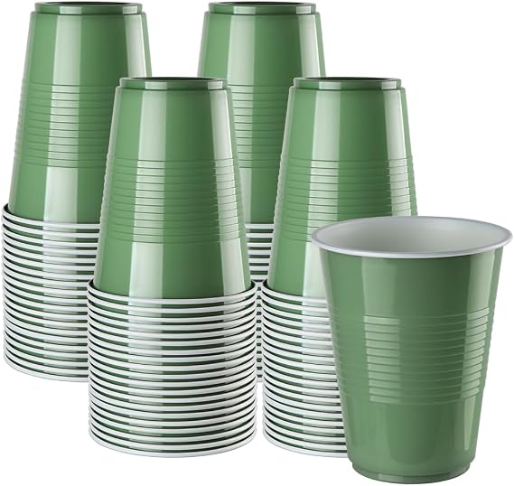 Disposable Plastic Cups, Sage Green Cups, 16 Ounce Plastic Party Cups, Strong and Sturdy Disposable Cups for Party, Wedding, Christmas, Halloween Party Cup, 100 Pack (Jade, 16OZ)