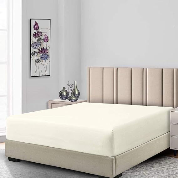 Royal Bedding Silky Soft Cotton Blend Fitted Sheet, 650 Thread Count, Wrinkle Free Fitted-Sheet, 100% Cotton-Poly Blend Fitted, Low Profile Fitted up to 10 Inch Fit, Cal-King Size, Ivory
