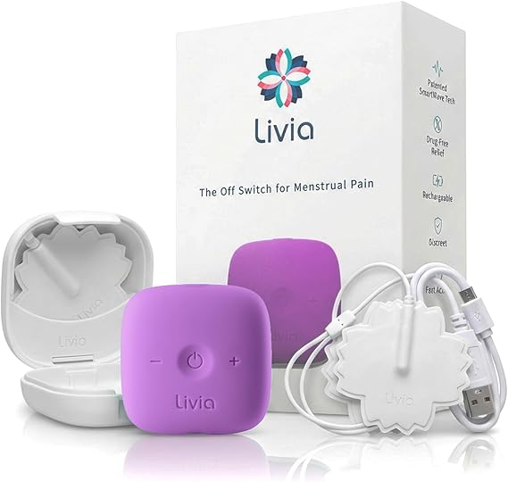 Livia Menstrual Pain Relief Device, Lavender Off-Switch for Period Pain Portable & Discreet Rechargeable, Up to 8 Hours Battery Complete Kit with Stick-On Pads The Go-to Travel Partner
