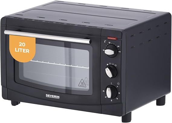 SEVERIN Baking and Toaster Oven Mini Oven with Grill Rack Baking Tray and Crumb Tray Versatile Oven with 20 L Capacity 1500 W Black TO 2067
