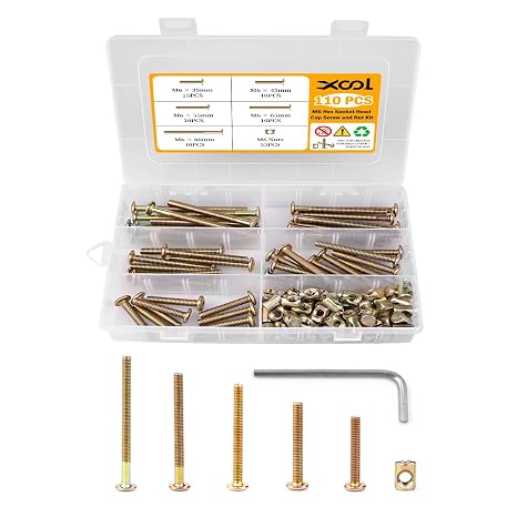 XOOL 110 PCS M680/65/55/45/35 mm Hex Socket Head Cap Screw Kit, Crib Bunk Bed Furniture Cot, Bunk Bed Replacement Hardware
