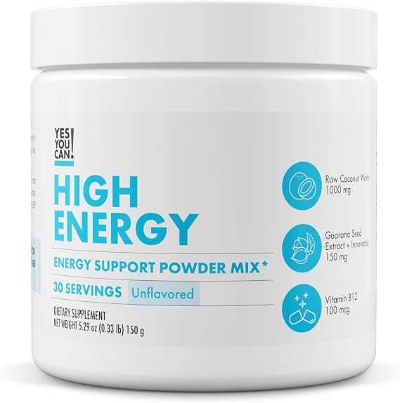 Yes You Can! Shake Booster High Energy Drink Mix, 30 Servings | Raw coconut, natural caffeine from tea, guarana seed extract, vitamin B12 & alpha lipoic acid