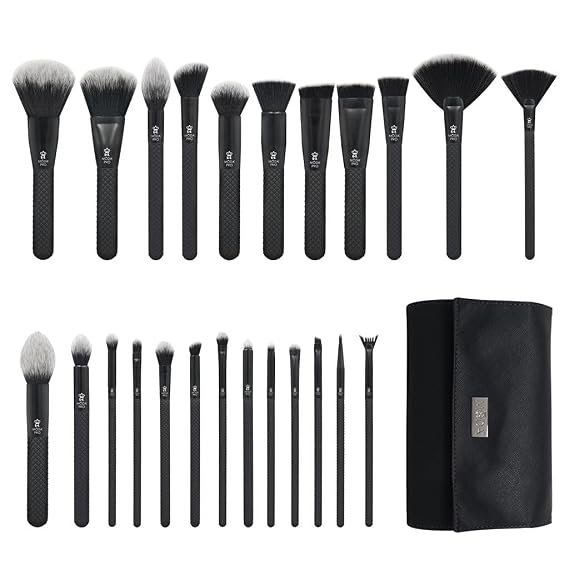 Royal & Langnickel MODA Pro 25pc Full Face Makeup Brush Set, Travel Pouch | Complete 25-piece vegan wrap. Foundation, powder, blush, contour, shadow, crease and liner