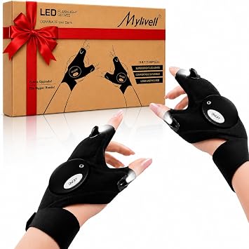 Mylivell Handsfree LED Flashlight Gloves, Fathers Day dad Gifts for Fishing dad, Camping Flashlight Gadgets for Men, Gloves with Lights for Working on Cars, Handy Mens Gifts, Mens Tools Gifts