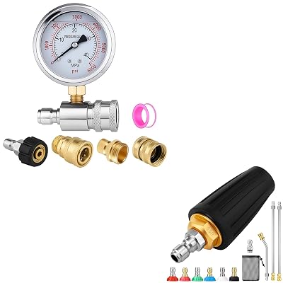 Pressure Washer Gauge with Turbo Nozzle Pressure Washer & Adapter Set, 0-6000PSI, 38 Connect, M22 Swivel to 38 Quick Connect, Disconnect Kit, 34 to Quick Release