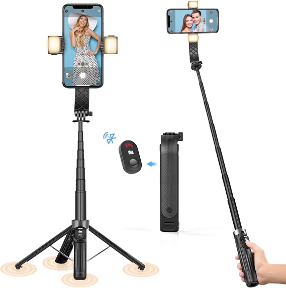 UTEBIT 40'' Selfie Stick Tripod with Light, 1/4'' Screw Extendable Tripod