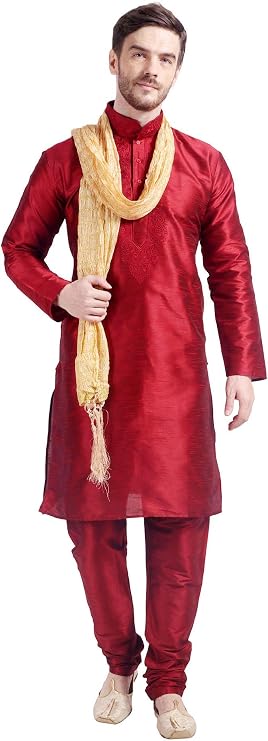Maple Clothing Men's Art Silk Indian Kurta Set Wedding Wear Clothing