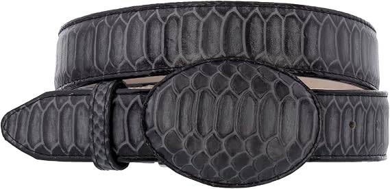 El Presidente Mens Gray Snake Python Print Leather Cowboy Belt Rodeo Buckle