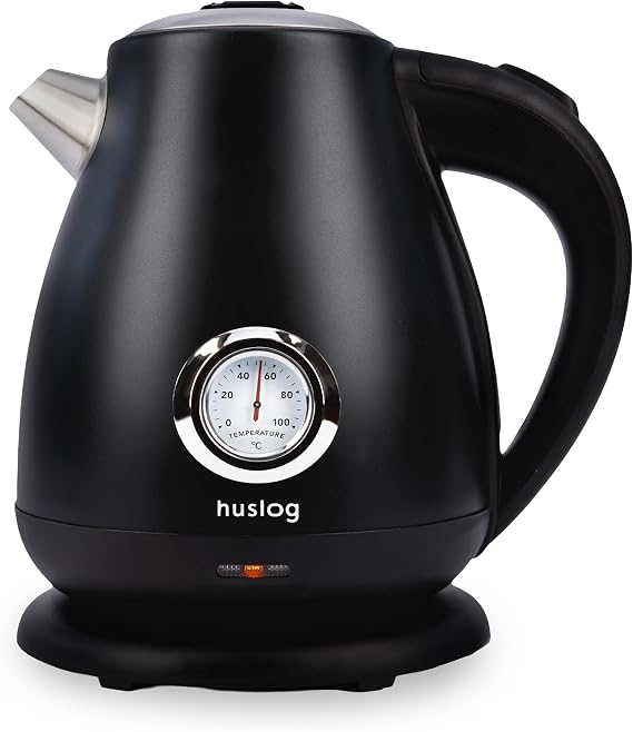 Electric Kettle with Temperature Display 1.7 L 2200 W Classic Shut-Off Stainless Steel Stylish Thermometer Retro Design Fast Cooking Black