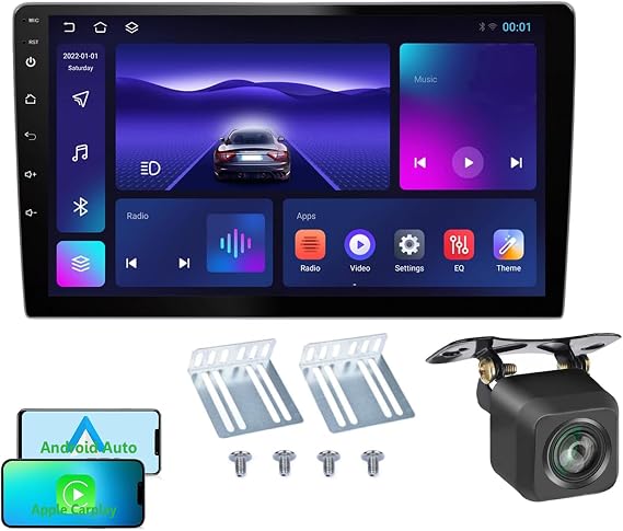 10 Inch Car Stereo Android with CarPlay, Android Car Stereo with WiFi, GPS Navigation Bluetooth Backup Camera 2GB+32GB Audio Receiver