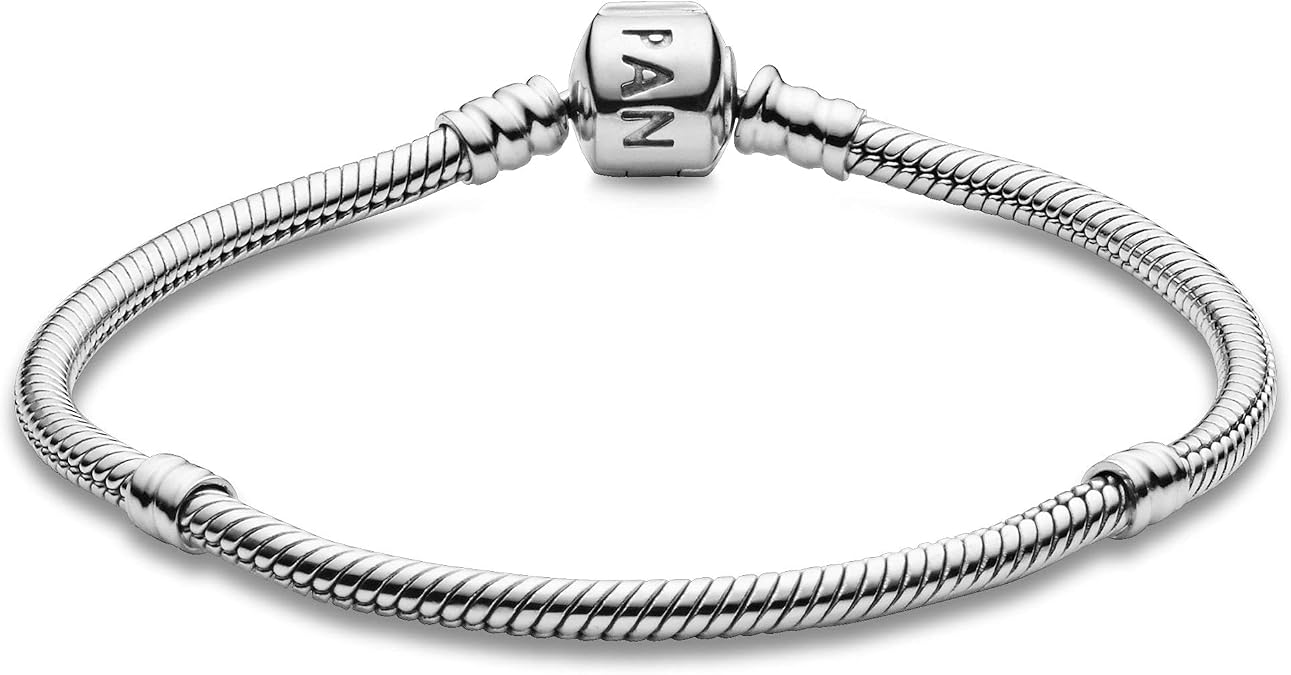 Pandora Iconic Charm Bracelet for Charms Women's Sterling Silver Snake Chain Moments Bracelet with Innovative Threading System Express Unique Style | Iconic Snake Chain Charm Bracelet in Sterling Silver with a Barrel Clasp & Easy-Threading System for Charms