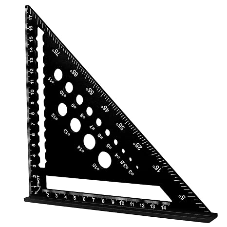Woodworking Triangle Ruler Aluminum Alloy Carpenter Square Multifunctional Rafter Square Protractor Tool Precise Carpenter Measuring Ruler for Woodworking Construction(black)