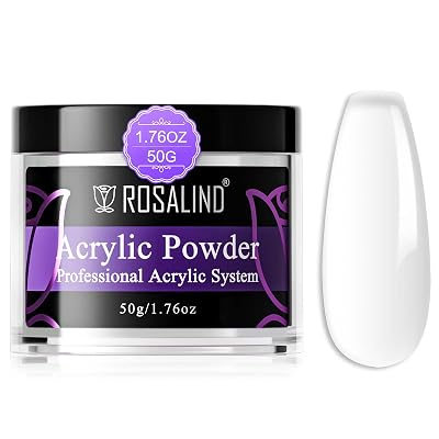 ROSALIND Clear Acrylic Nail Powder 50g1.76oz Acrylic Clear Powder for Nail Acrylic Extension, Professional Crystal Polymer Nail Powder Acrylic Caving, Dry Naturally