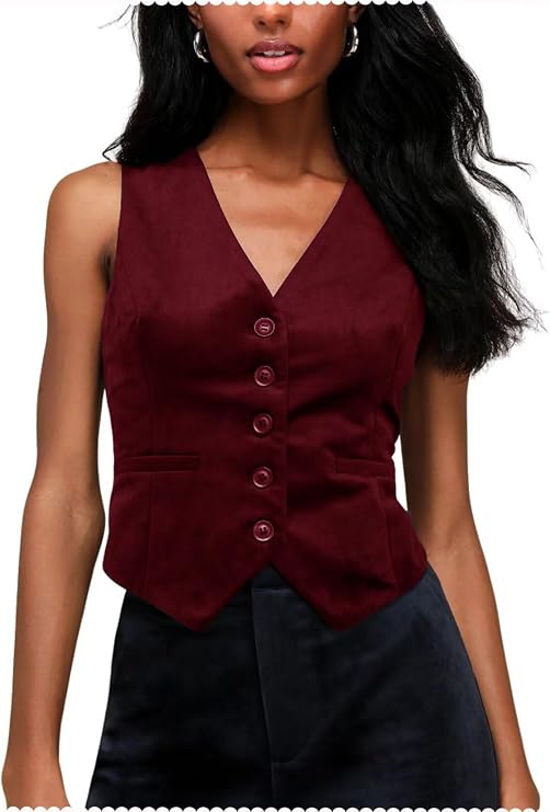 Women's Suit Vest Velvet V Neck 5 Button Waistcoat Formal Business Sleeveless Jacket