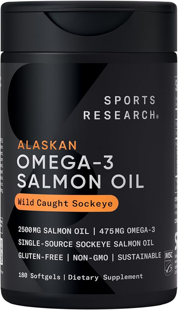 Sports Research Omega-3 Wild Sockeye Salmon Oil 2500mg, 180 Softgels