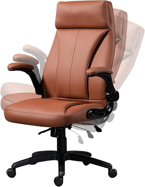Ergonomic Office Desk Chair, High Back PU Leather Chair with Adjustable Flip-up Arms, Swivel Computer Task Chair with Tilt Function for Home,Office, Adult & Student