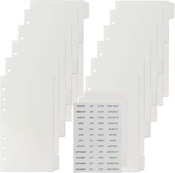 Koqye 12PCS Personal Binder Dividers with 6 Blank Tabs & Planner Stickers