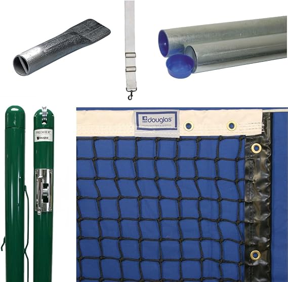 Douglas Premier RD-36 Pickleball & Junior Tennis Posts - Permanent Court Kit 3" OD, Round, Internal Wind, Green - Optional Ground Sleeves