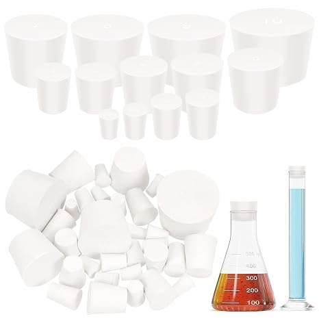 Glarks 32pcs 000#-10# Solid Rubber Stoppers 13 Sizes White Conical Laboratory Seal Rubber Stopper Various Sizes Laboratory Plug Cone Lab Bungs Solid Rubber Stopper