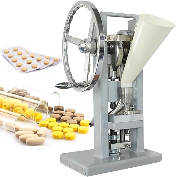 Lab Industrial Tablet Press Machine, Manual Tablet Press, Pill Stamping Maker, 0-6mm Thickness Adjustable, for Western and Traditional Chinese Medicine,6mm