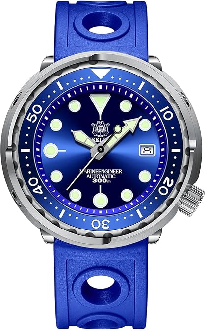 London Craftwork SD1975 Steeldive Tuna 300M Waterproof Automatic Diver Watch NH35 Movement, Blue (Blue Rubber Strap), Military