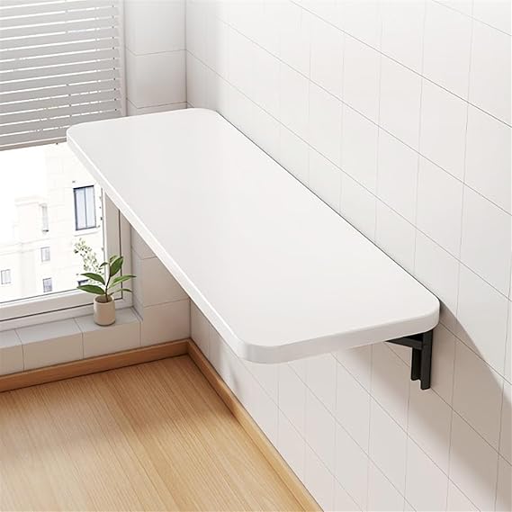 Wall-Mounted Folding Table, Space-Saving Bar Table, 20x80CM Drop-Down Desk for Small Spaces, Perfect for Office, Bedroom, Bathroom, or Balcony (White)