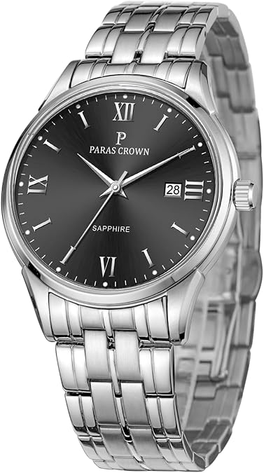 Paras Crown Watches for Men Luxury Japanese Quartz Movement Chronograph Analog Watch Stainless Steel Case 5ATM Waterproof Mens Watches