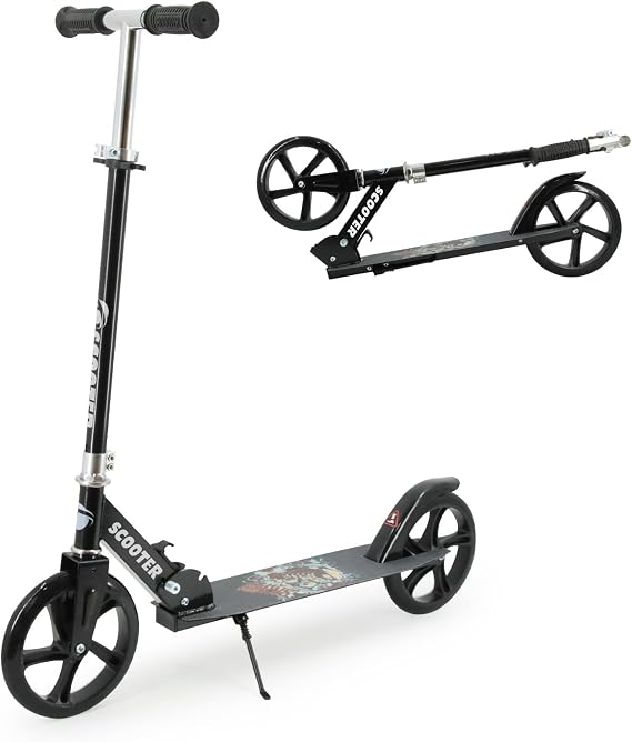 Kick Scooter for Ages 6+, Kids, Teens & Adults. Foldable Lightweight Scooter with 8 Inch Big Wheels, Max Load 240 LBS, 3 Adjustable Levels, Rear Brake, Gift for Childs