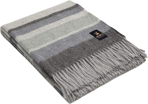 Alpaca Merino Wool Blanket Throw Warm and Soft Multicolor Striped Design Peru (Gray/Steel Blue/Light Green)