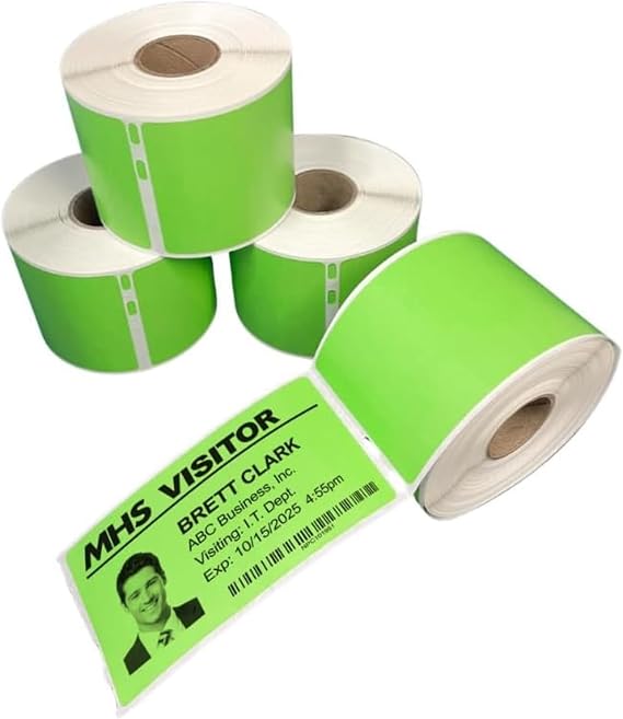 Threshold 4-Inch Visitor Badges on a Roll | 4 Rolls (1,000 Badges) Compatible with Zebra/Dymo450/IDPRT/Seiko Direct Thermal Printers | Name Tags | Hospital, Office & Secretary Supplies | (Green)