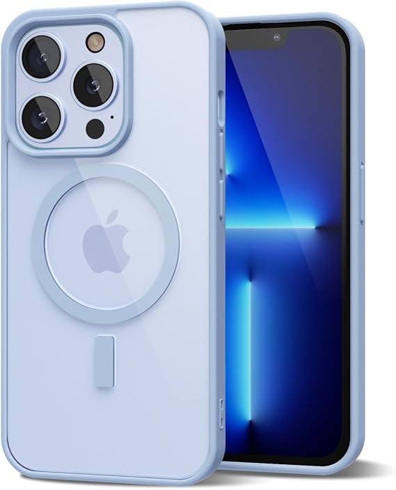 oakxco for iPhone 13 Pro Max Case Clear Magnetic Compatible with Magsafe, Thin Slim Transparent Non Yellowing, Hybrid Soft Silicone Bumper & Hard Plastic Protective Cover for Women, Light Blue