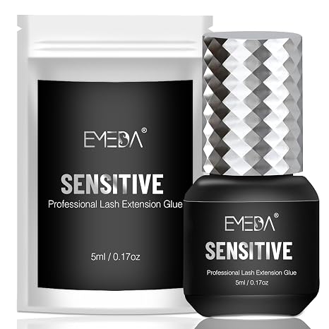 EMEDA Sensitive Eyelash Extension Glue 0.17fl.oz/5ml/1 Sec Drying Time/ | Retention 5-7 Weeks/Black Adhesive/Professional Hypoallergenic Formaldehyde-Free Lash Extension Glue Supplies (5ml 1s)