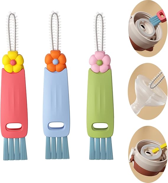 3 Pack 3 in 1 Multifunctional Cup Lid Cleaning Brush, Water Bottle Cleaner Brush Crevice Cleaning Brush for Bottle Gap Tight Spaces Cup