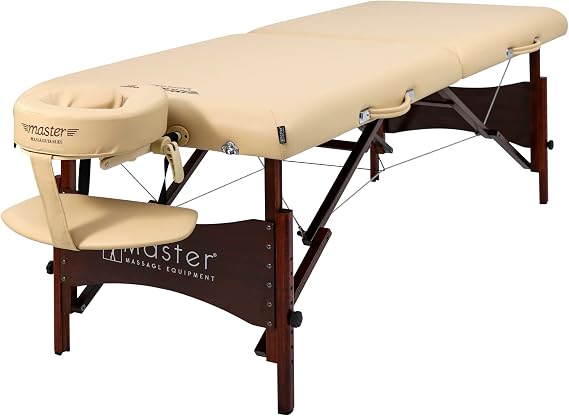 Master Massage 71cm Paradise Portable Massage Table-Massage Couch Folding Spa Bed-Foldable Beauty Facial Lash Tattoo Bed for Salon Use, Lightweight Wooden Massage Bed for mobile massage (Cream)