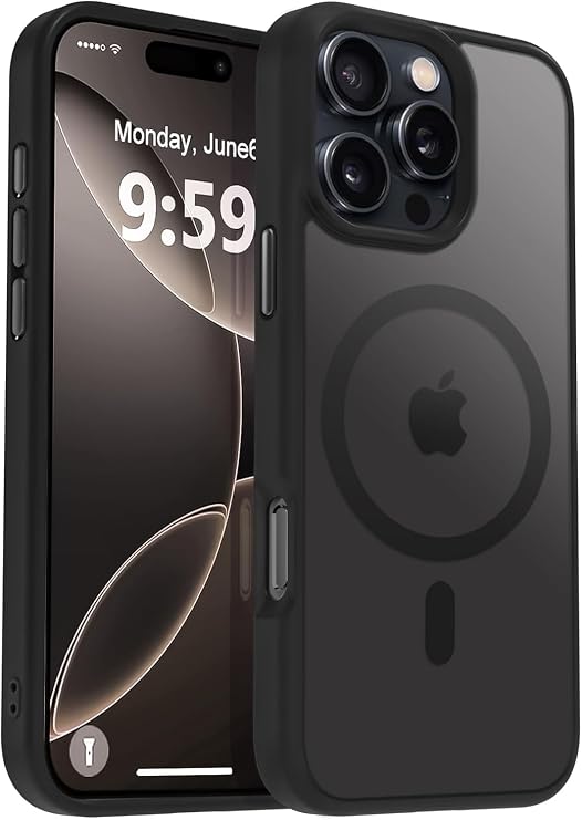 URUCHI Güçlü Manyetik Telefon Kılıfı, [Mag-Safe ile Uyumlu] [Askeri Düzey Düşme Koruması] [Güçlü Silikon Kenarlar] İnce Yarı Saydam Mat Koruyucu Kılıf (Siyah, iPhone 13 Pro Max 6,7 inç)