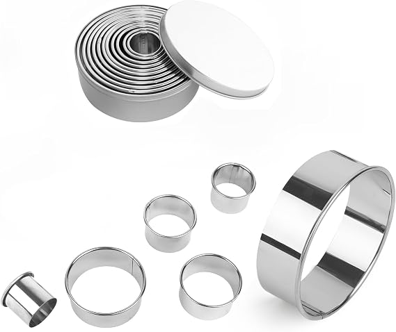 Cookie Cutter,11 Pcs Pastry Cutters Round Cookie Cutters Shapes Set Circle Biscuit Cutters Stainless Steel Ring Scone Cutter for Pastry Donut Fondant Baking DIY Cake