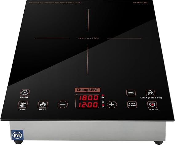 ChangBERT Built-in & Countertop Induction Cooktop, NSF-Certified Commercial Grade Single Induction Burner, Large 8 Heating Coil, Low Noise, Precise Temperature Control for Apartments RVs Food Station